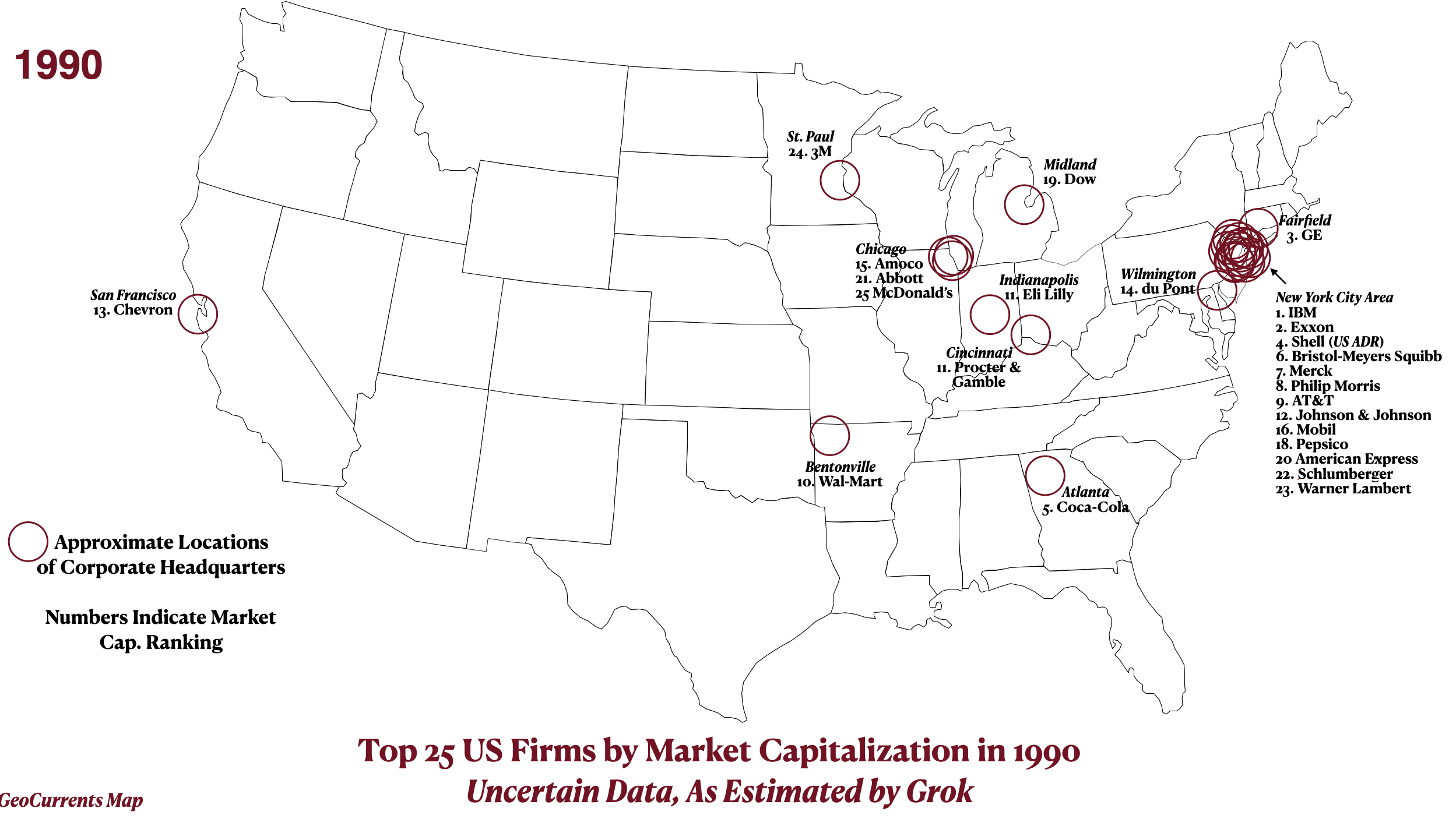 The Changing Geography of Top Corporate Headquarters in the U.S., 1890-2025