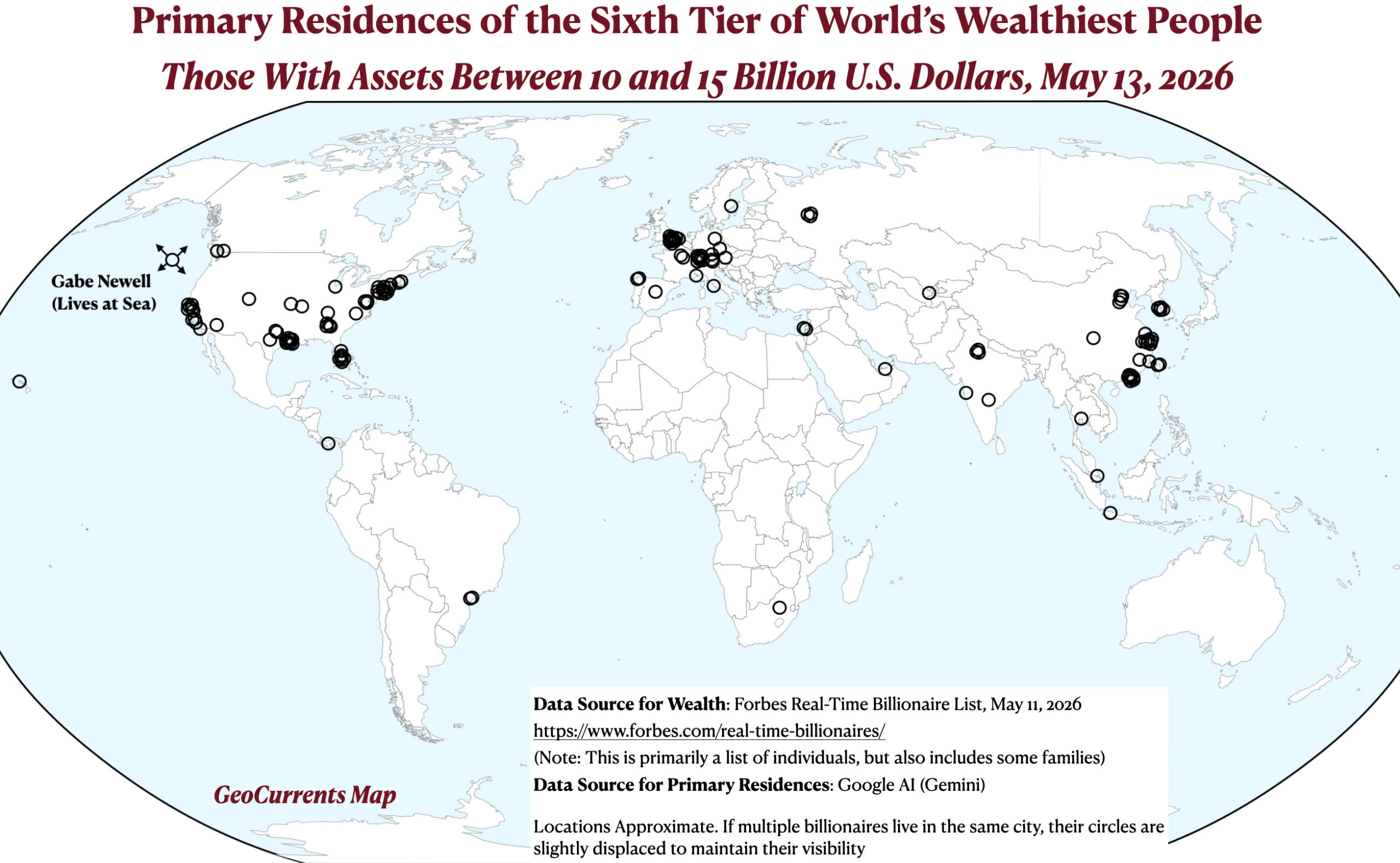 The Geography of Immense Personal Wealth 2; Fortunes Between $10-$20 Billion