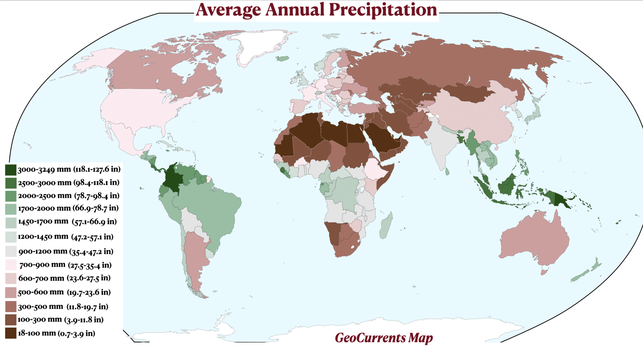 Average Annual Precipitation by Country Mapped